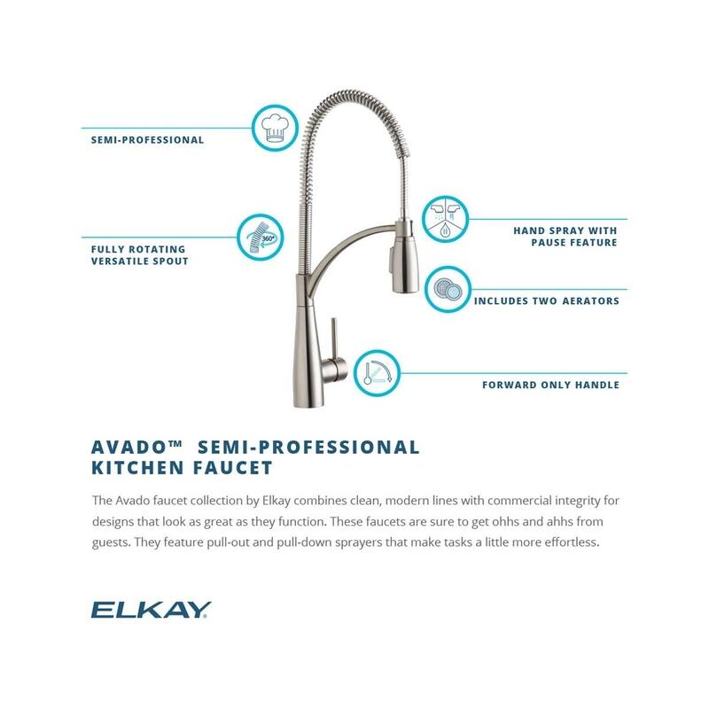Elkay Avado Single Hole Kitchen Faucet with Semi-Professional Spout Forward Only Lever Handle