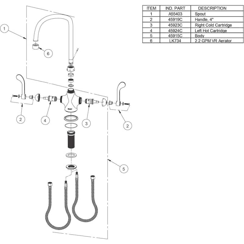 Elkay Single Hole with Concealed Deck Faucet with 8" Gooseneck Spout 4" Wristblade Handles Chrome