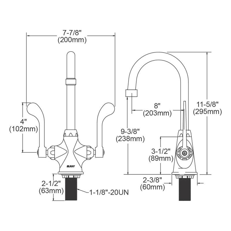 Elkay Single Hole with Concealed Deck Faucet with 8" Gooseneck Spout 4" Wristblade Handles Chrome