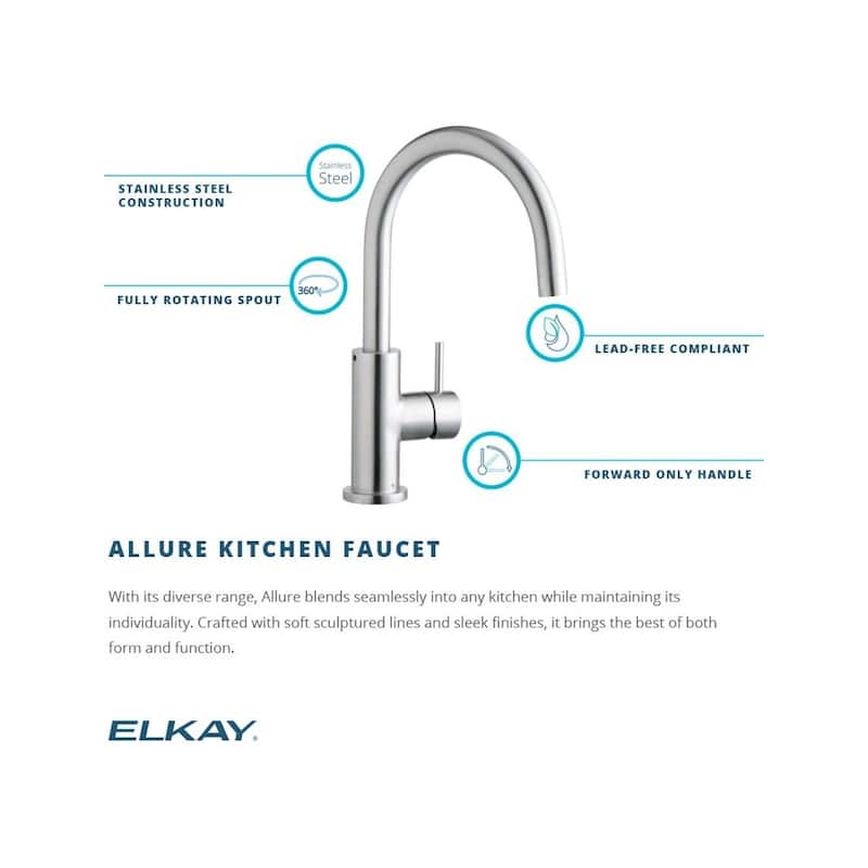 Elkay Allure Single Hole Kitchen Faucet with Lever Handle Satin Stainless Steel