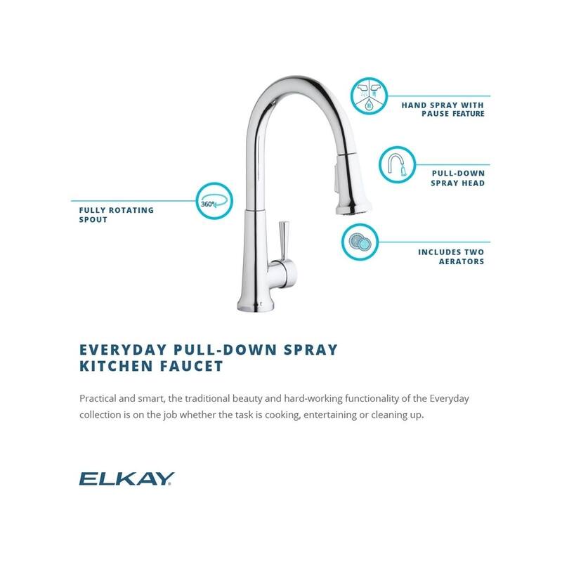 Elkay Everyday Single Hole Deck Mount Kitchen Faucet with Pull-down Spray Forward Only Lever Handle Chrome