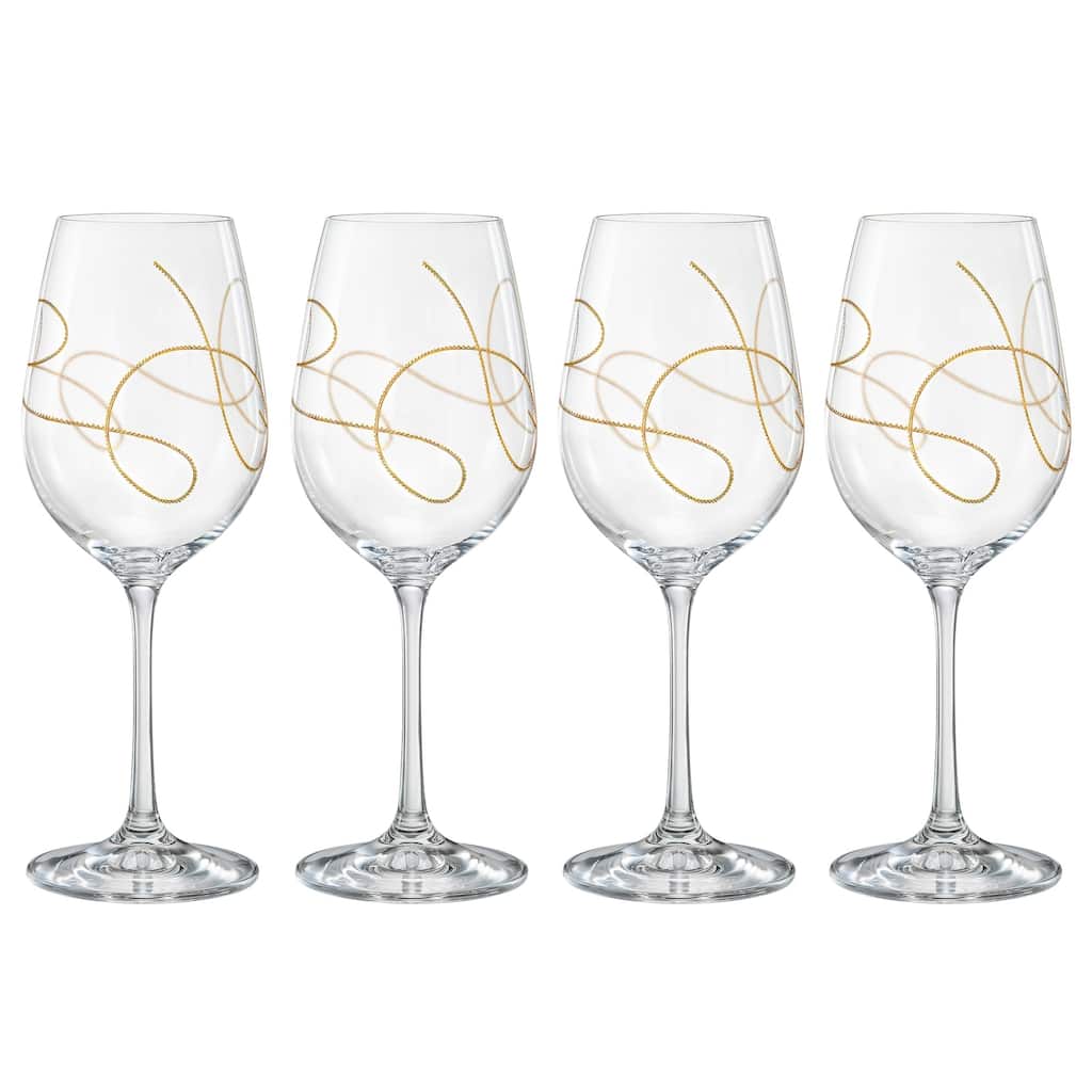 Majestic Gifts Inc. European Wine Glasses-Gold String Design S/4-16oz