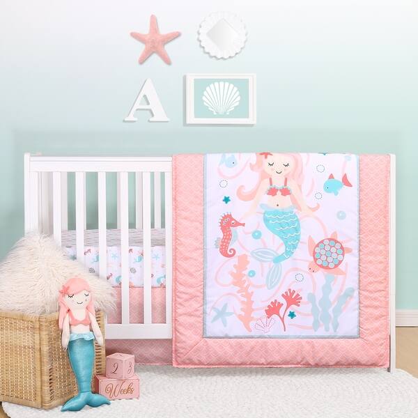 slide 2 of 4, PS by The Peanutshell Mermaid Kisses 3-Pc Microfiber Crib Bedding Set