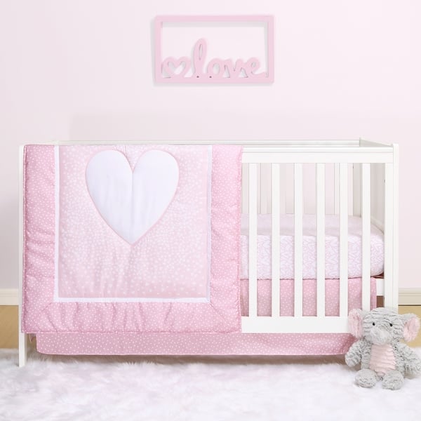 slide 2 of 4, PS by The Peanutshell Hearts 3-Pc Microfiber Crib Bedding Set