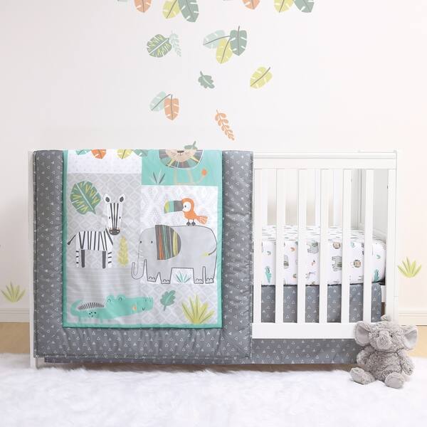 slide 2 of 4, PSP Safari 3-Piece Crib Bedding Set (Quilt, Sheet, Dust Ruffle)