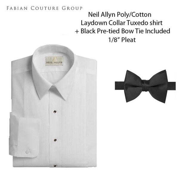 Neil Allyn Mens Tuxedo Shirt Poly//Cotton Laydown Collar 1//8 Inch Pleat