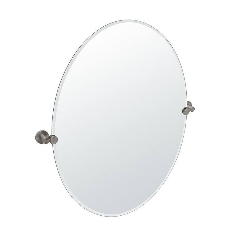 Channel Large Oval Beveled Tilting Wall Mirror - Satin Nickel