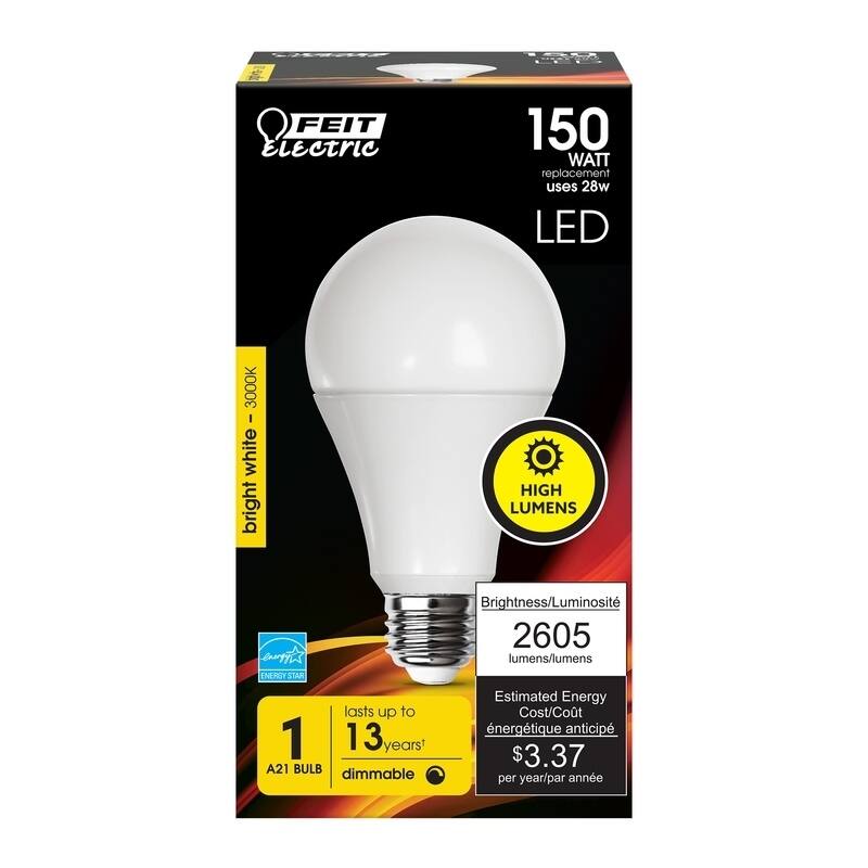 FEIT Electric 23 watts A21 LED Bulb 2200 lumens A-Line 150 Watt Warm White
