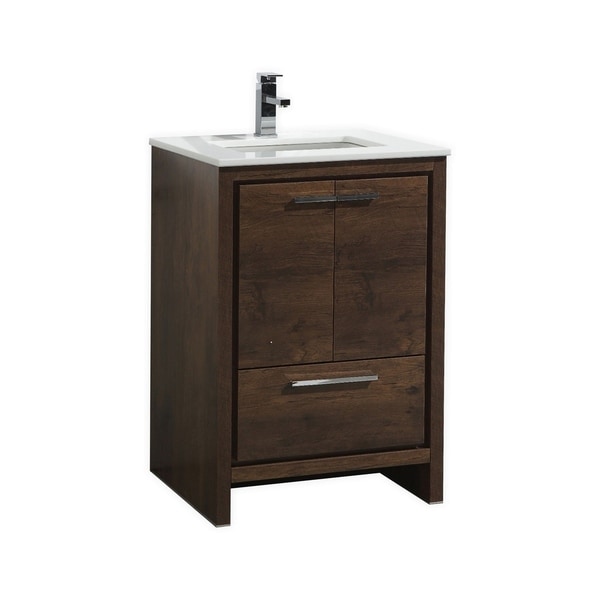 Dolce 24″ Rose Wood Modern Bathroom Vanity with White Quartz Countertop