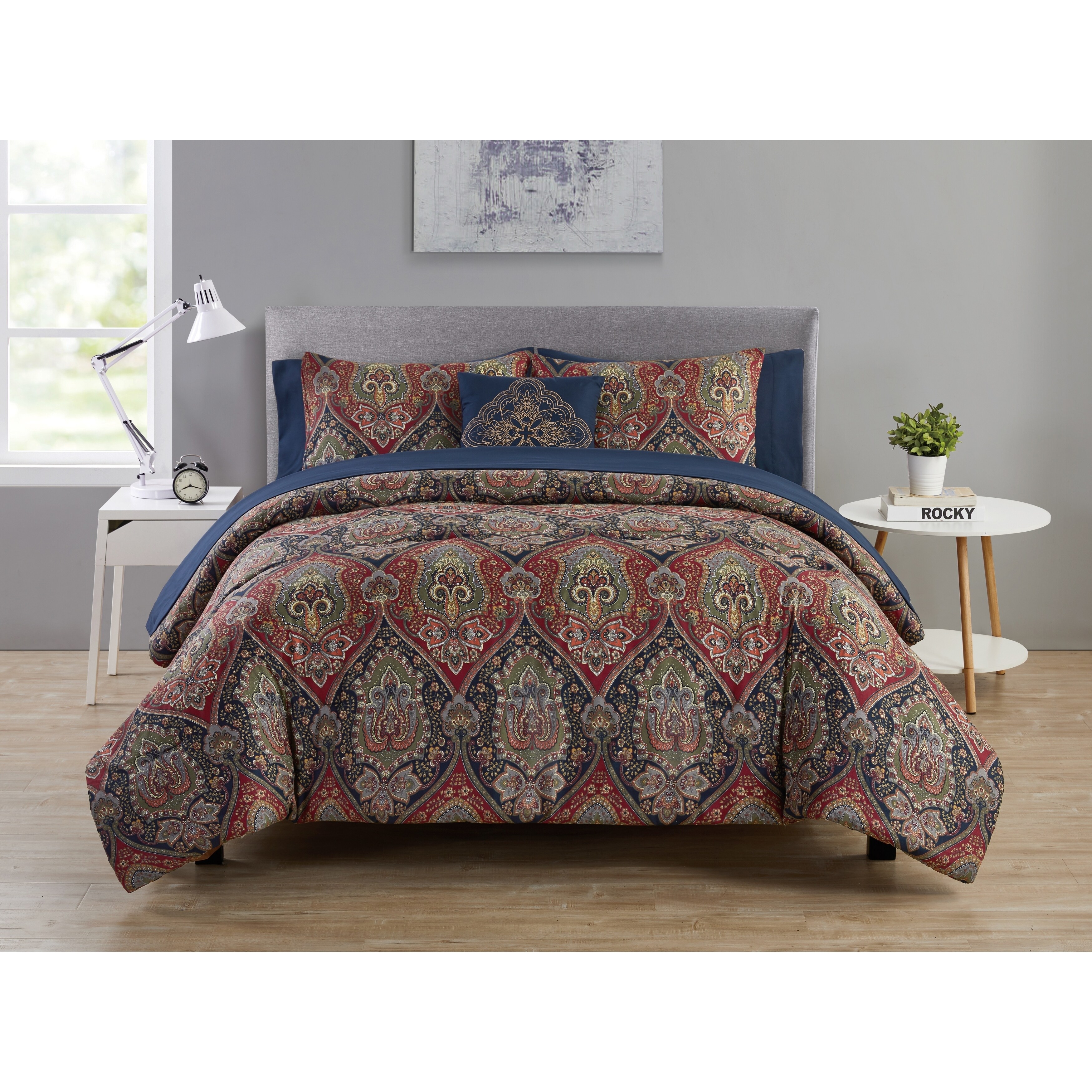 Shop Vcny Home Dion Burgundy Navy Damask Bed In A Bag Comforter