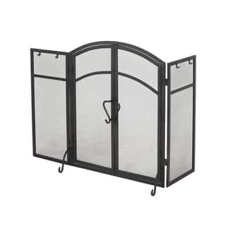 Brightwell Modern Iron Folding Fireplace Screen with Door and Tools by Christopher Knight Home