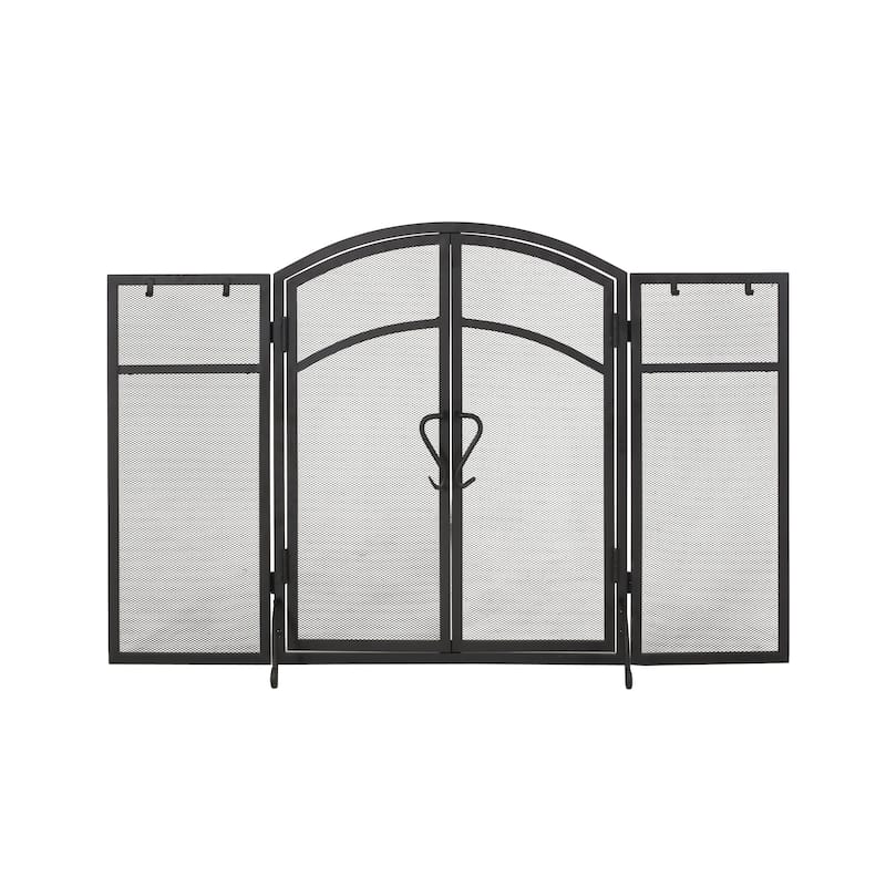 Brightwell Modern Iron Folding Fireplace Screen with Door and Tools by Christopher Knight Home