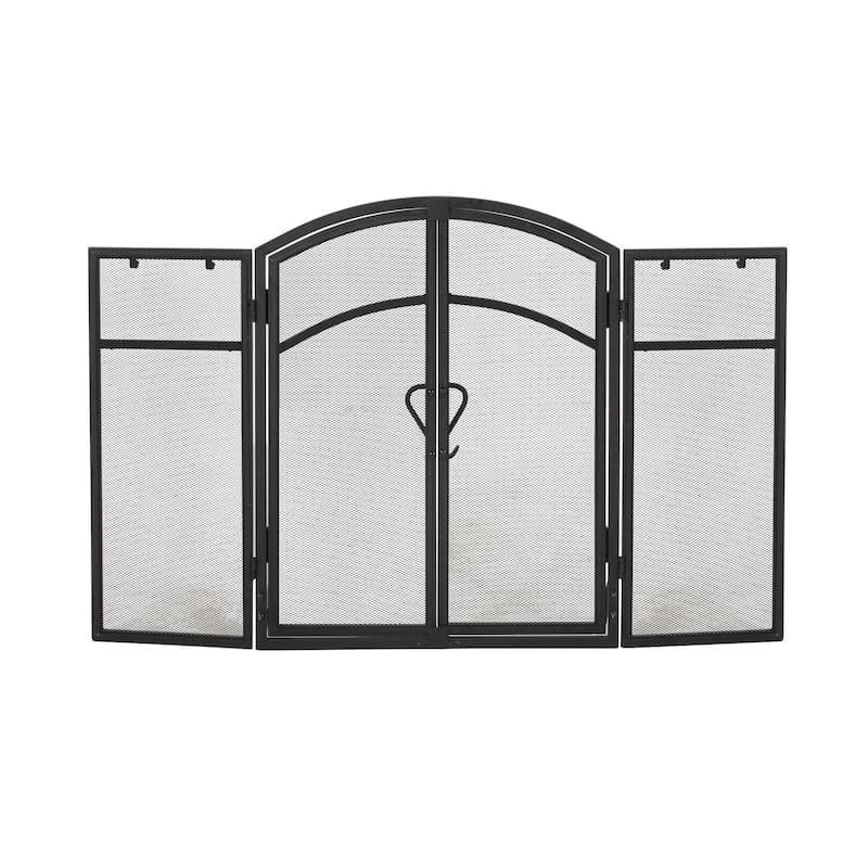 Brightwell Modern Iron Folding Fireplace Screen with Door and Tools by Christopher Knight Home