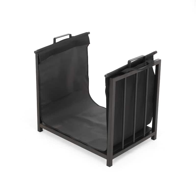 Cosada Iron and Canvas Fireplace Log Holder by Christopher Knight Home - 6.50" H x 27.00" W x 13" D - 6.50" H x 27.00" W x 13" D - Black+Matte Black
