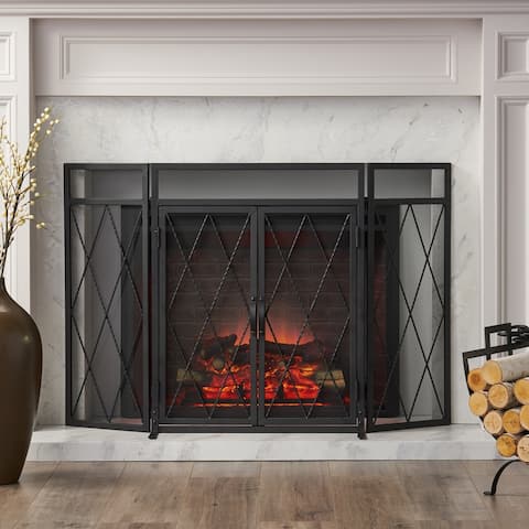 Blyfield Modern Iron Folding Fireplace Screen with Door by Christopher Knight Home