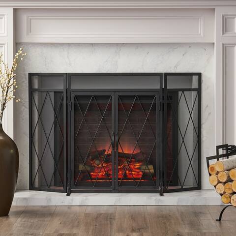 Blyfield Modern Iron Folding Fireplace Screen with Door by Christopher Knight Home