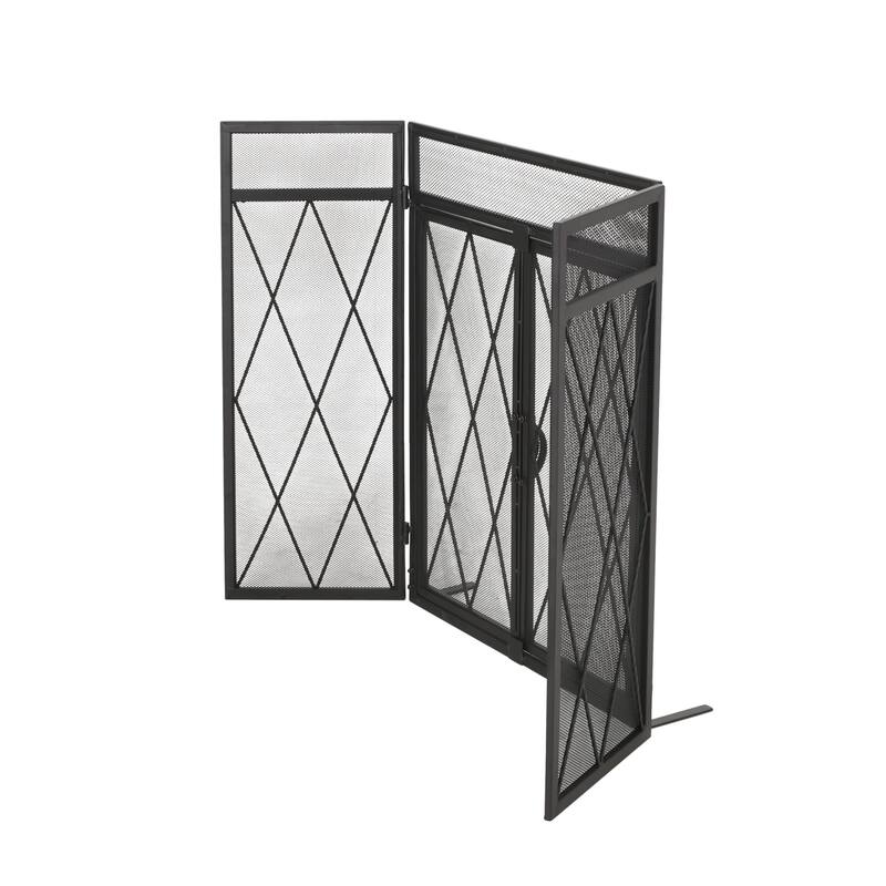 Blyfield Modern Iron Folding Fireplace Screen with Door by Christopher Knight Home