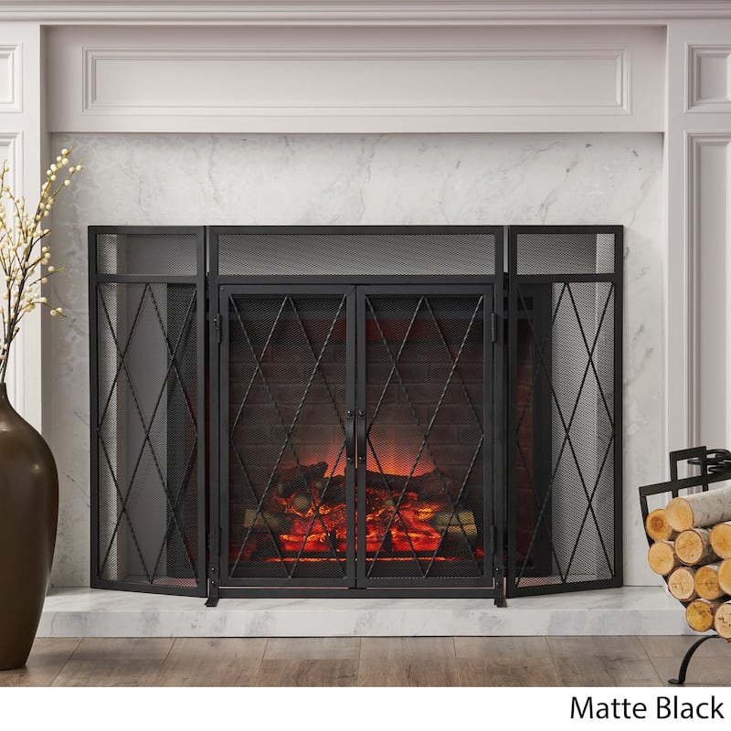 Blyfield Modern Iron Folding Fireplace Screen with Door by Christopher Knight Home