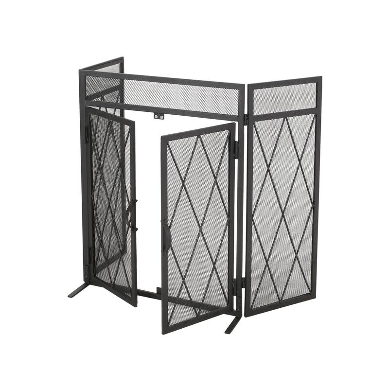 Blyfield Modern Iron Folding Fireplace Screen with Door by Christopher Knight Home