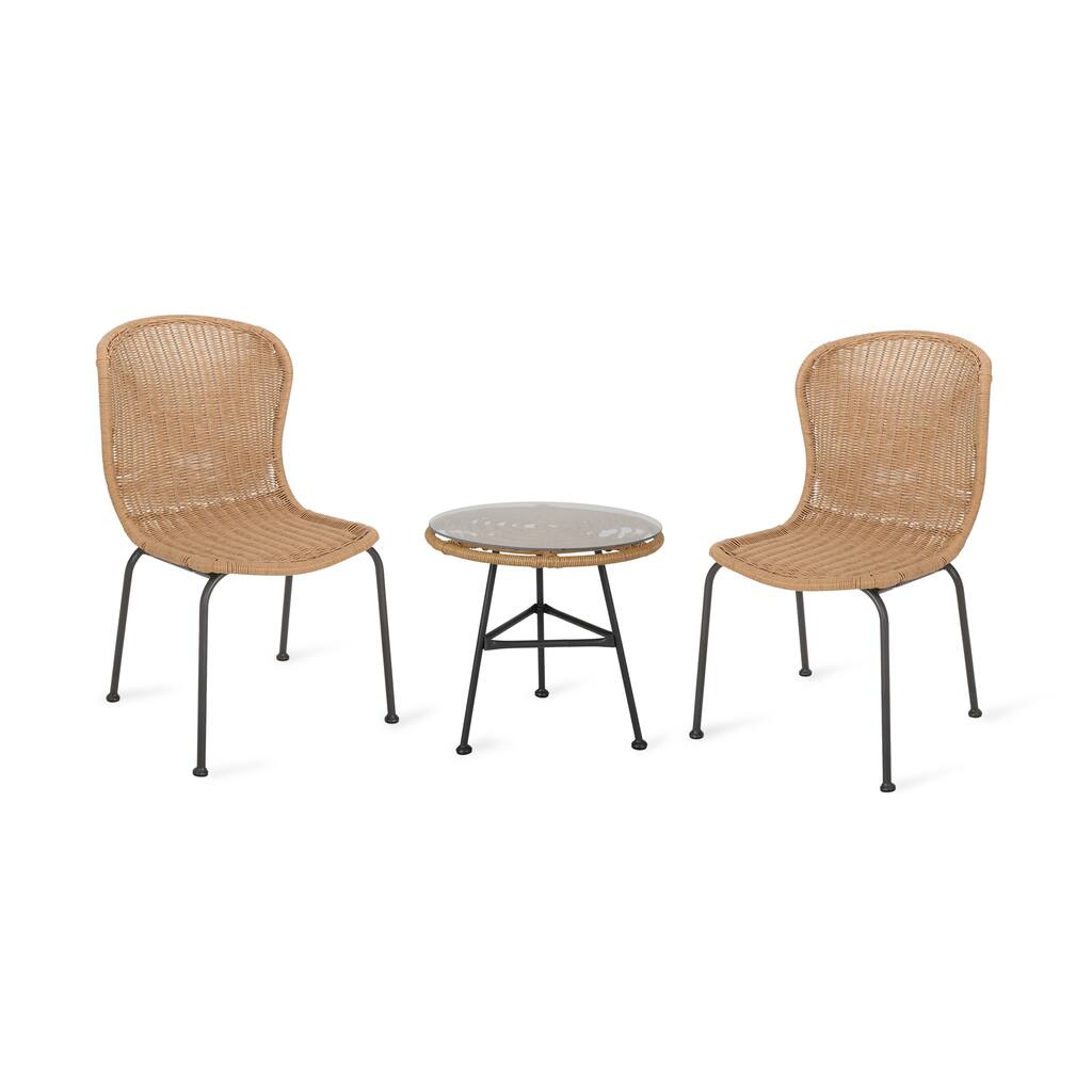 Spinnaker Outdoor Boho Wicker 3 Piece Chat Set by Christopher Knight Home