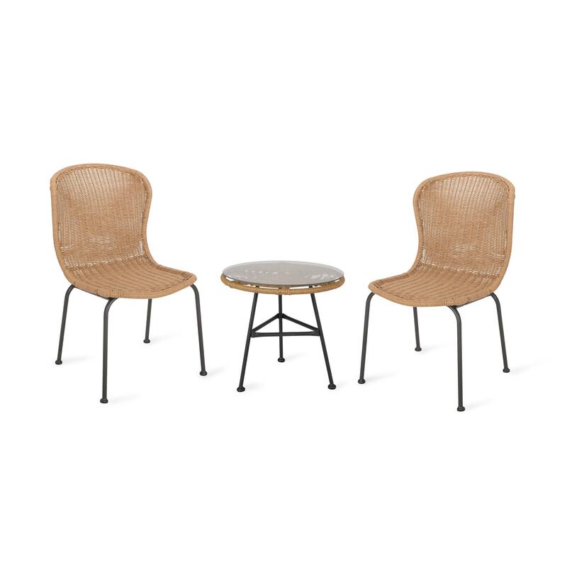 Spinnaker Outdoor Boho Wicker 3 Piece Chat Set by Christopher Knight Home