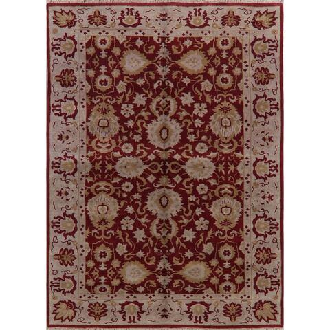 RED & IVORY Floral Oushak Area Rug Hand-Knotted Oriental Carpet - 9'0" x 11'0"