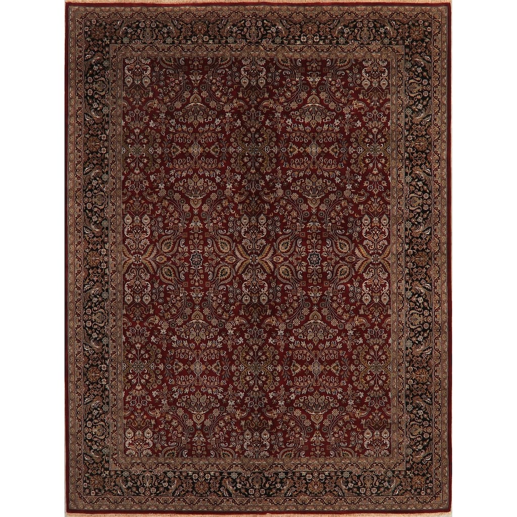 All-Over Floral Agra Oriental Area Rug Handmade RED & BLACK Carpet - 8'11" x 11'11"