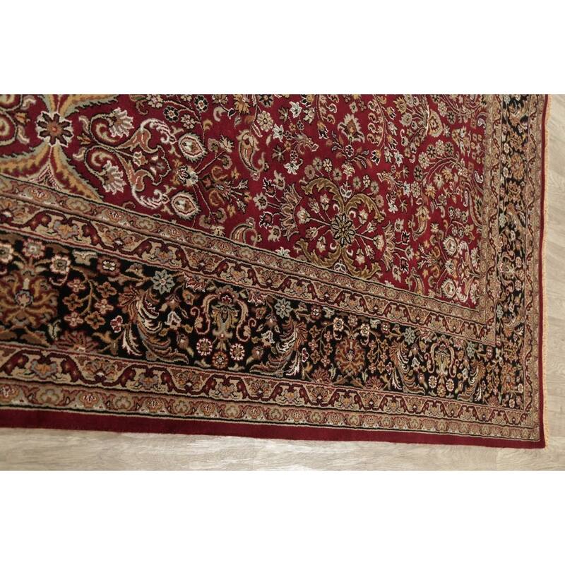 All-Over Floral Agra Oriental Area Rug Handmade RED & BLACK Carpet - 8'11" x 11'11"