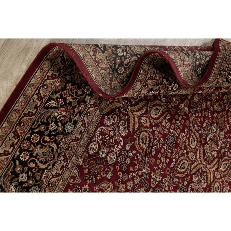 All-Over Floral Agra Oriental Area Rug Handmade RED & BLACK Carpet - 8'11" x 11'11"