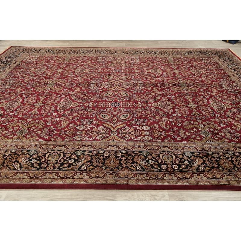 All-Over Floral Agra Oriental Area Rug Handmade RED & BLACK Carpet - 8'11" x 11'11"