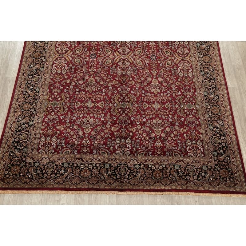 All-Over Floral Agra Oriental Area Rug Handmade RED & BLACK Carpet - 8'11" x 11'11"