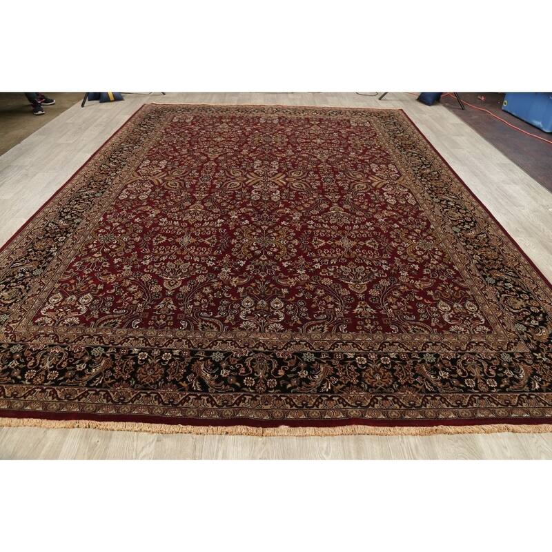 All-Over Floral Agra Oriental Area Rug Handmade RED & BLACK Carpet - 8'11" x 11'11"