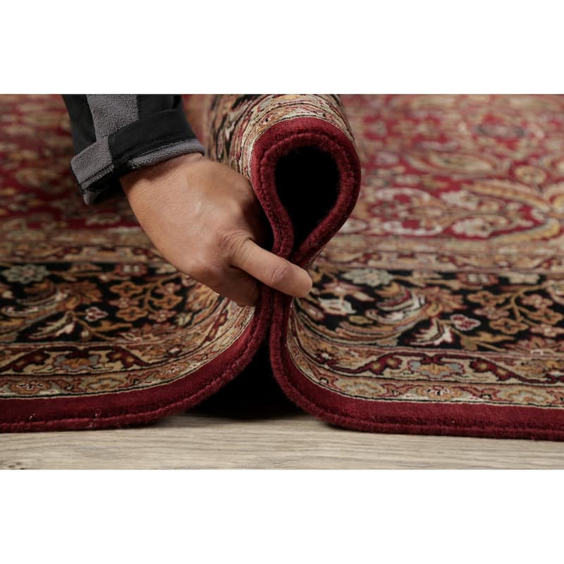 All-Over Floral Agra Oriental Area Rug Handmade RED & BLACK Carpet - 8'11" x 11'11"
