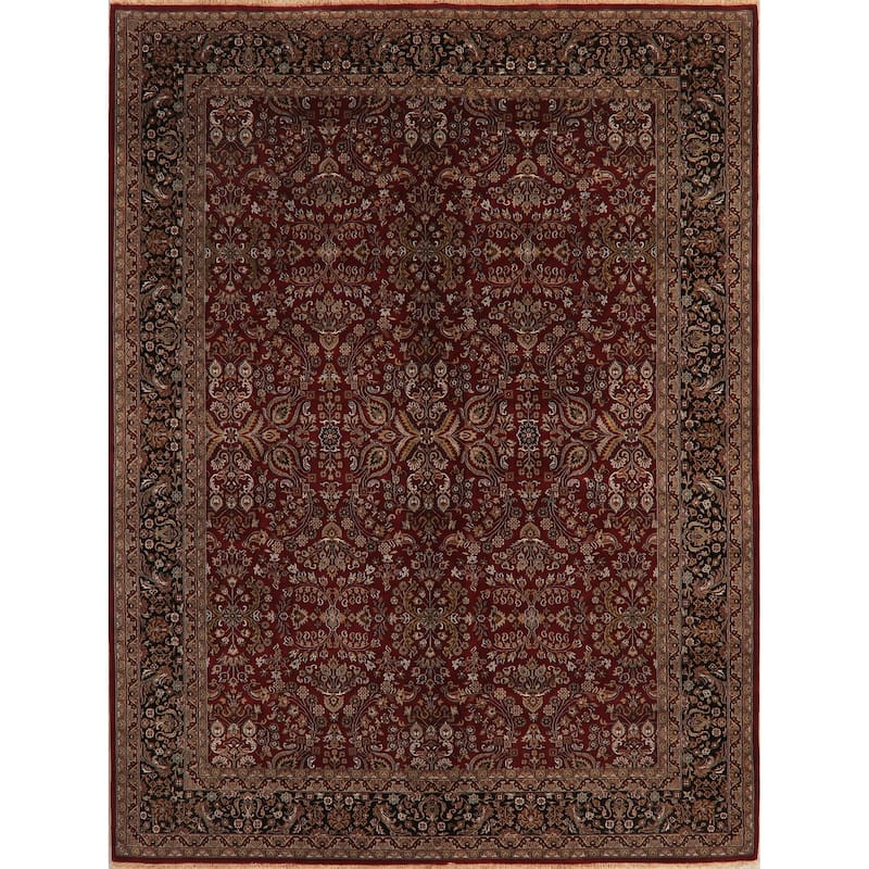 All-Over Floral Agra Oriental Area Rug Handmade RED & BLACK Carpet - 8'11" x 11'11"