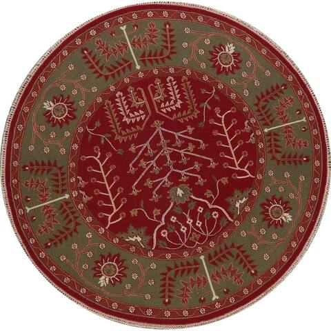 Geometric Red Sumak Oriental Area Rug Handmade Kitchen Carpet - 7'8" x 7'8" Round - 7'8" x 7'8" Round