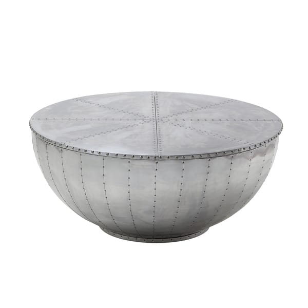 Industrial Style Drum Shape Wooden Coffee Table with Storage, Silver