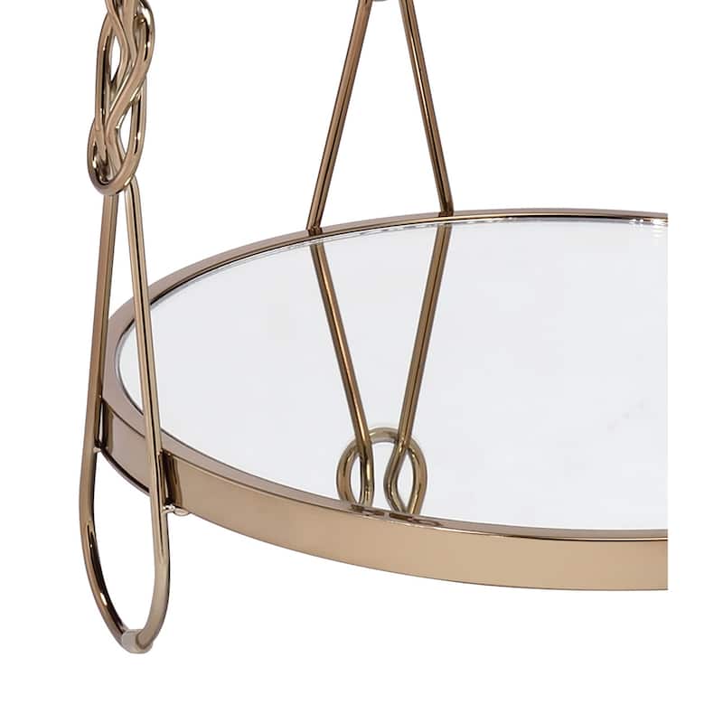 Metal End Table with Mirrored Top and 1 Bottom shelf, Gold and Clear