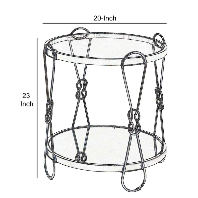 Metal End Table with Mirrored Top and 1 Bottom shelf, Gold and Clear