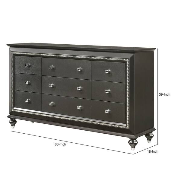 Contemporary Style 9 Drawer Wooden Dresser with Turned Legs, Gray ...