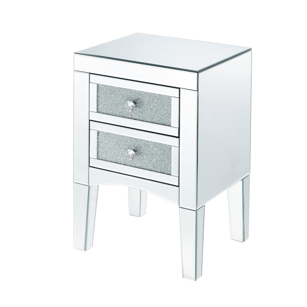 Wooden Night Table with 2 Spacious Drawers and Tapered Legs, Silver