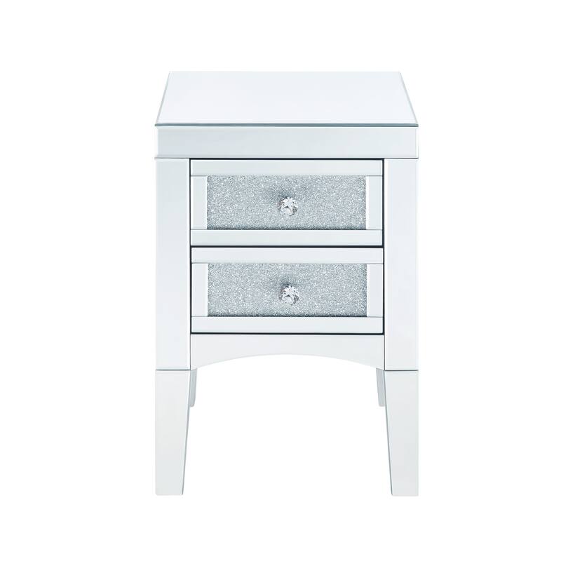Wooden Night Table with 2 Spacious Drawers and Tapered Legs, Silver