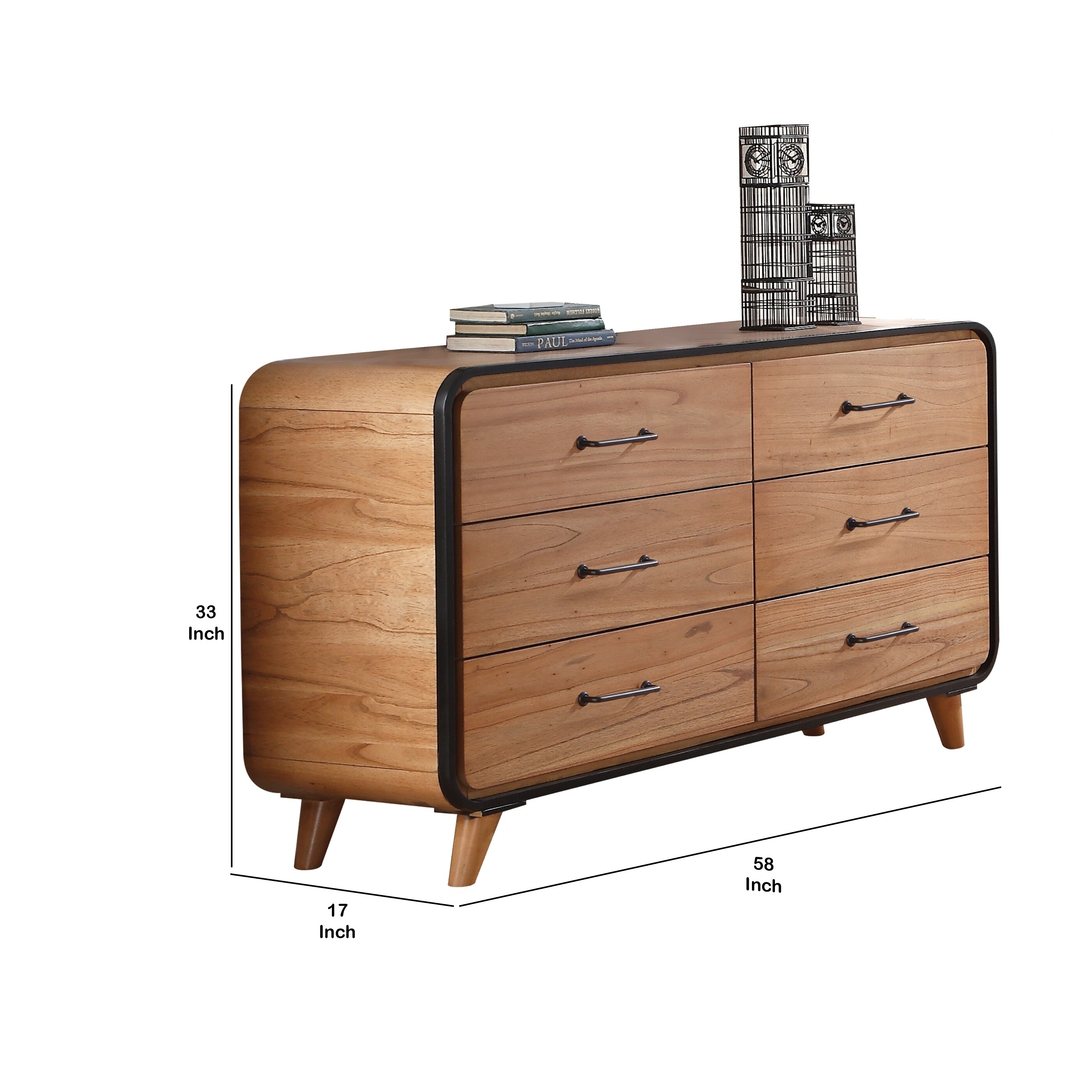 Shop Wooden Dresser With Six Drawers With Tapered Legs Brown And