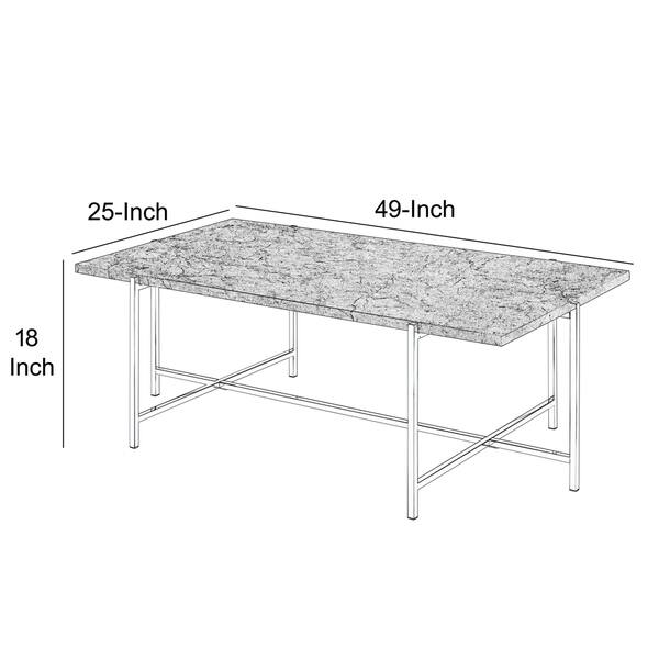 Marble Top Coffee Table with Trestle Base , Gray and Silver Bed Bath