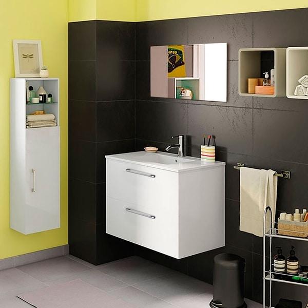 24" Modern bathroom vanity Set | HAPPY | White | Vanity + Sink + Mirror + Cabinet