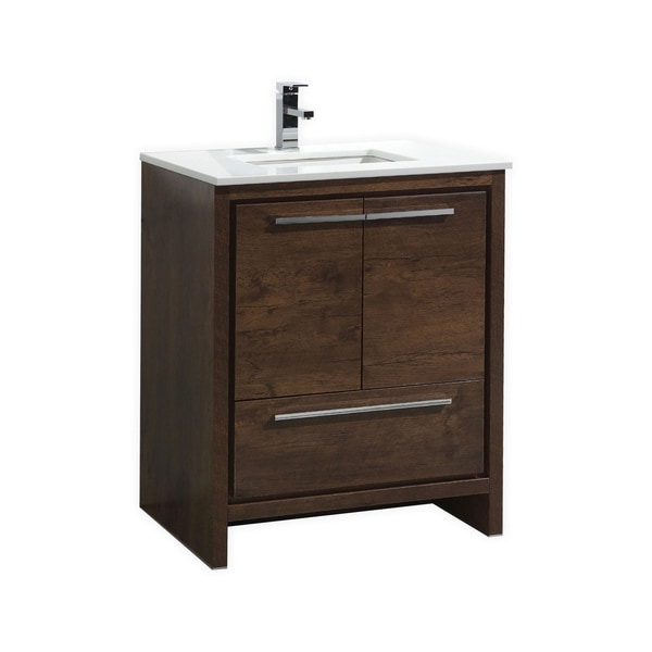 Dolce 30″ Rose Wood Modern Bathroom Vanity with White Quartz Countertop
