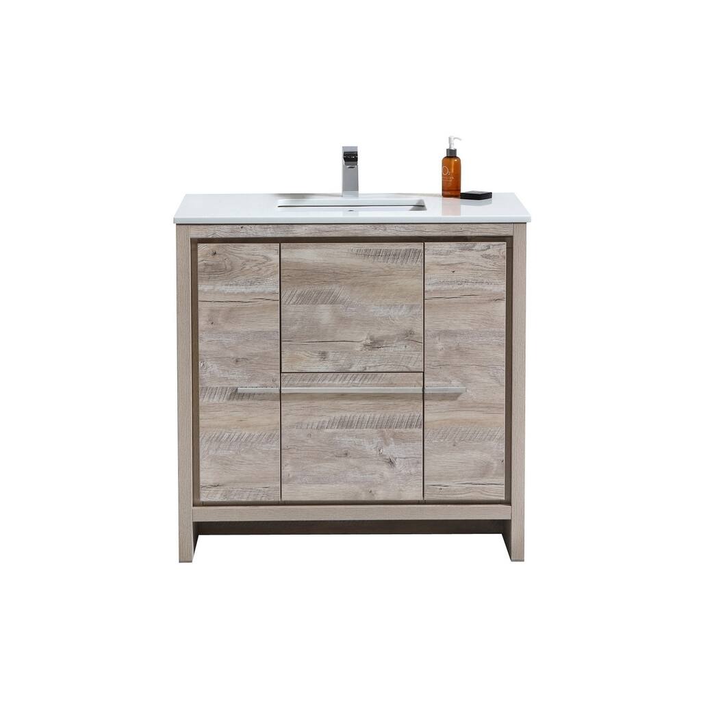 Dolce 36″ Nature Wood Modern Bathroom Vanity with White Quartz Countertop