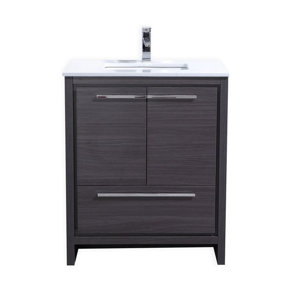 Dolce 30″ Gray Oak Modern Bathroom Vanity with White Quartz Countertop