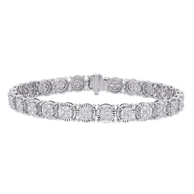 Miadora 14k White Gold 3ct TDW Diamond Tennis Bracelet