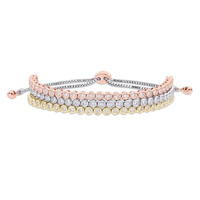 Miadora 14k 3-Tone Gold 1 1/2ct TDW Diamond Triple-row Adjustable Bolo Tennis Bracelet