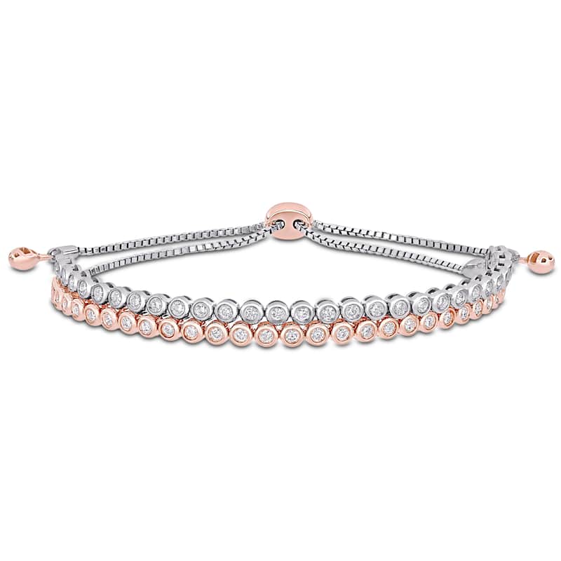 Miadora 14k 2-Tone Gold 1ct TDW Diamond Double Layered Tennis Bracelet